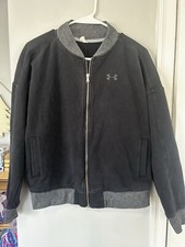Under Armour Women's Black Full Zip Threadborne Fleece Bomber Jacket Size Small