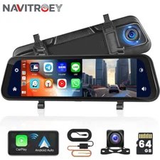1080P 9.66" Dash Cam Rear view Mirror Monitor Wireless Carplay Android Auto DVR