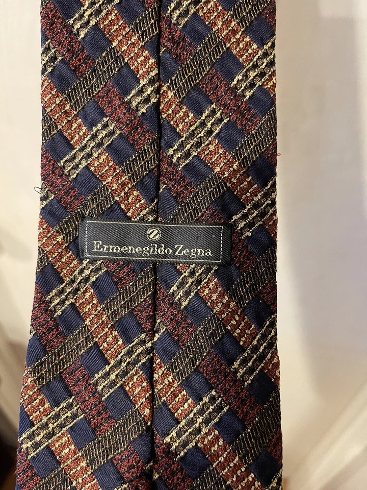 Галстук клетчатый ERMENEGILDO ZEGNA «Сделано в Италии» черный коричневый в полоску - Изображение 3 из 4