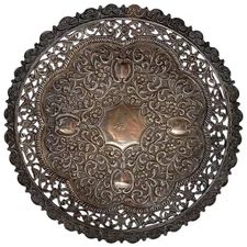 1860s Antique Indian Kutch Raj Period Coin Silver Circular Salver Tray Plate