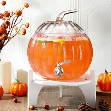 2 Gallon Pumpkin Glass Drink Dispenser with Stand Thanksgiving Pumpkin Shaped Be