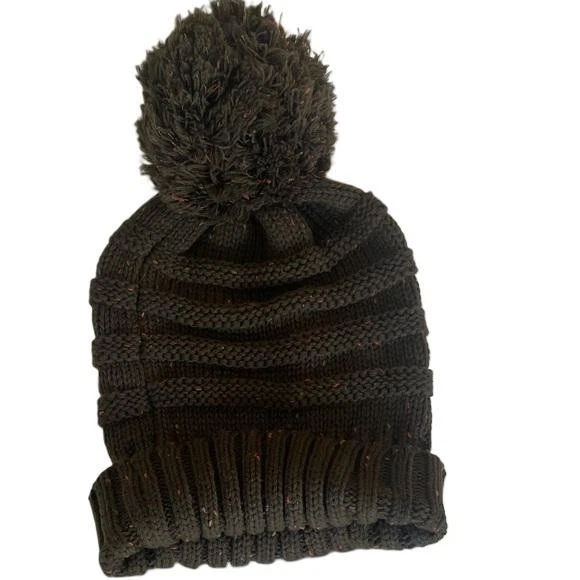 Cozy Pom-Pom Comfy Winter Beanie Set of 2- Multicolor & Alter'd State Dark Brown - Image 2 of 4