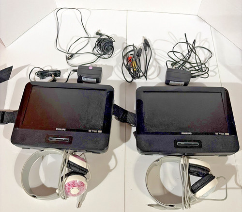 Set of 2 Phillips Portable DVD Players. Model PD9016/37. With adapters and headp