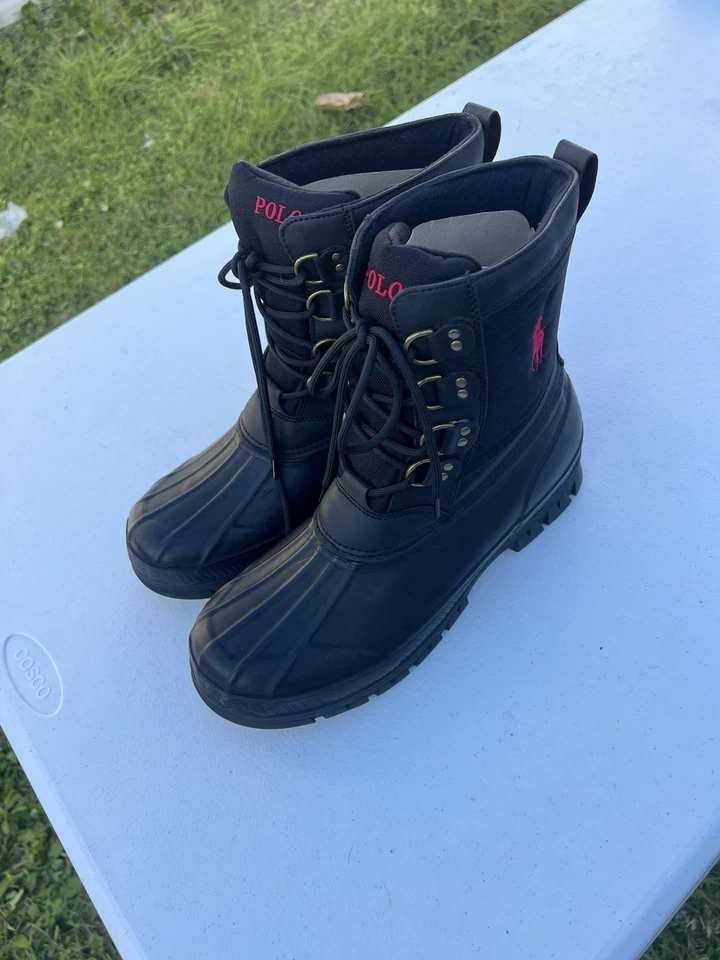Polo Ralph Lauren Men Black Crestwick Nylon Rubber Lace Up Winter Duck Boots 12D - Image 4 of 4