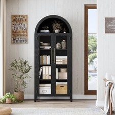 63" Arched Kitchen Pantry Storage Cabinet 5-Tier Display Shelves with Glass Door