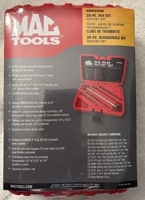 Mac Tools SBR39SB 39 PC Hex Bit Ratchet Set Never for sale online
