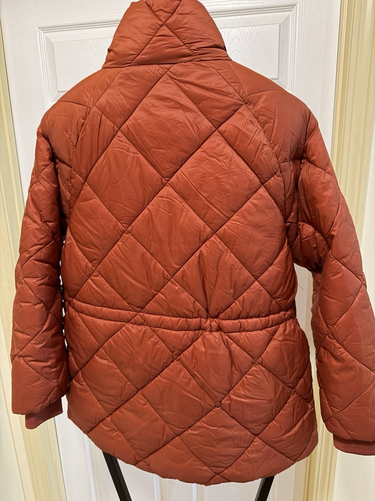 Barbour Hoxa Quilt Tartan Women’s Burnt Orange Puffer Jacket US Size 8 image 4