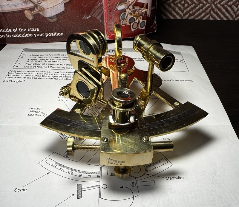 Brass Sextant Maritime Navigational Instrument with Telescope and Shades