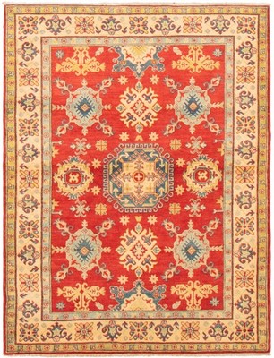 Traditional Hand-Knotted Geometric Area Rug 4'11'' x 6'7'' Oriental Wool Carpet