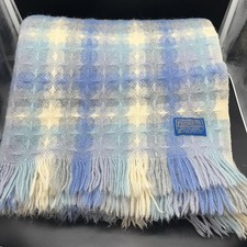 Vintage Pendleton 100 Virgin Wool Blanket Blue Plaid 60 X 50 Lap Throw Fringe