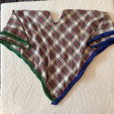 VTG 60s 70s Handmade Poncho Shawl Coverup Plaid Fringed Boho Hippie Festival