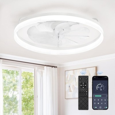 Ceiling Fan 23 inch Low Profile Flush Mount LED Dimmable Remote White LEDIARY