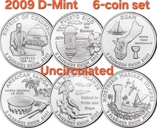 🔥2009 D Complete 6 Quarter Set 🔥DC & Territories Quarters Uncirc BACK IN STOCK