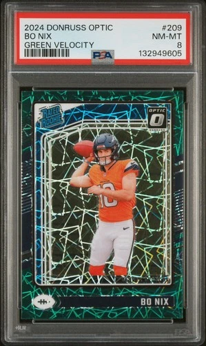 2024 Donruss Optic Green Velocity Bo Nix Rookie Card #209 PSA 8🔥