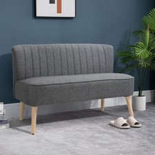 Image of Modern Double Seat Sofa Loveseat Couch Padded Linen Wood Legs, Dark Grey