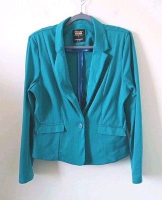 C&A Clockhouse Womens  Blazer Jacket Sz M Green Button Front Long Sleeve Casual