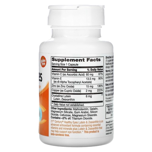 21st Century Healthy Eyes Lutein Zeaxanthin 60 Capsules Gluten-Free - Picture 2 of 2