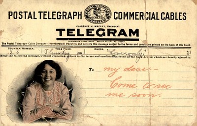 Telegram from Victoria to Miss Ella Swanson, 1916 Postcard