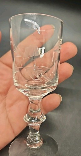 Set 6 bicchieri sherry vintage in vetro taglio inciso 50 ml in scatola foglie e bacche - Foto 4 di 6