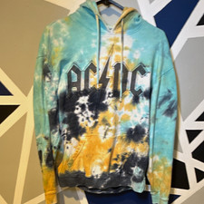 AC/DC Tie-Dye Graphic Pullover Hoodie Women  s M Hooded Pockets Fleece