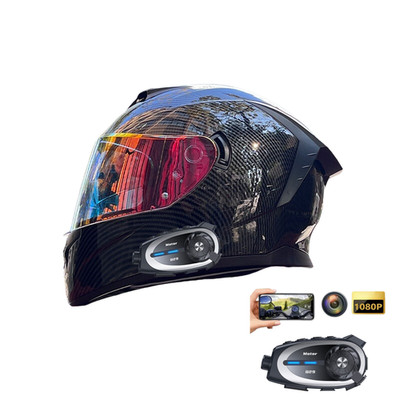 DOT Motorcycle Helmet Bluetooth With Camera Recorder Helmet  Intercom Headset