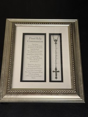 First Holy Communion FRAME 3D Rosary effect with rosary jewels In the glass NEW