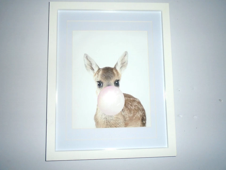 Arte enmarcado para habitación de niñas blanco 12 x 15, goma de mascar, ciervo, cebra, oso koala, Foto 4 de 4