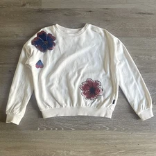 Molo Maja Floral Sequin Sweatshirt Size 122 US 7 Pearled Ivory 3-D Flowers