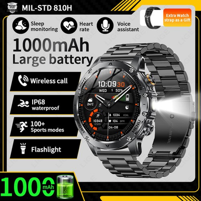 #ad Tactical Smart Watch Men 1000mAh Battery LED Torch Blood Pressure Waterproof $44.90