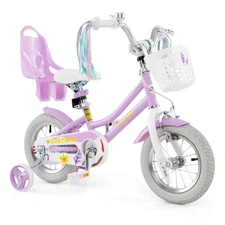 12 Inch Kids Bike with Training Wheels Doll Seat Basket Streamers Hand Brake