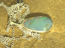 Greenish blue opal pendant necklace 925 Silver 18” silver chain RGB fire & flash