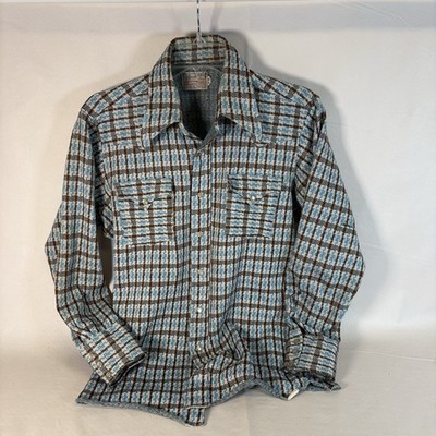 Vintage H Bar C Ranchwear Shirt Mens 16/33 Blue Western Pearl Snap Long Tail