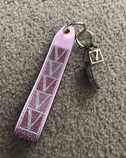 Victoria's Secret Wristlet Strap Keychain Rhinestone Pink Silver Sparkle 6" NWT