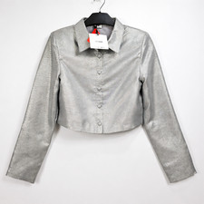 Extro & Vert - Silver Metallic Cropped Jacket - Size UK 8 | BNWT