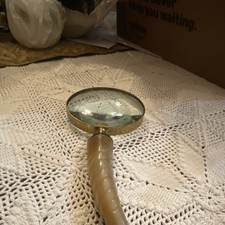 Handheld Magnifying Glass with Beige Handle and Gold-Tone Frame