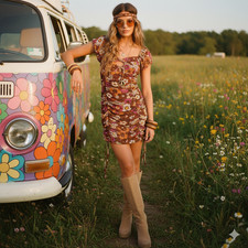 Madden NYC Junior Multicolor Floral Puff Sleeve Ruched Mini Dress Size Large NWT