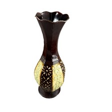 Decorative Vase Embossed Floral Design Glossy Black Top