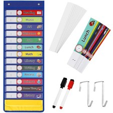 Daily Schedule Pocket Chart, 13 1 Pocket Visual Schedule Chart, 18 Double-Sid...