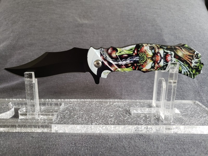 8" Rite Edge Spring Assisted Double Lined Liner Lock Pocket Knife Creepy Cat