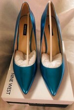 NINE WEST TATIANA POINTED TOE PUMPS METALLIC BLUE SZ 12 MED NEW