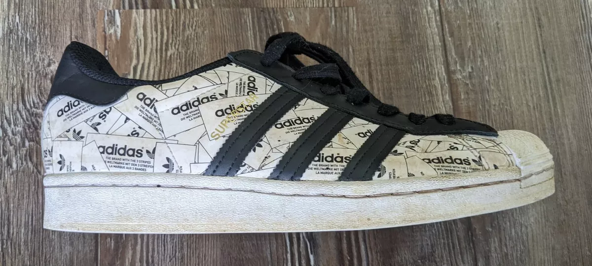 straffen vluchtelingen Op maat Adidas Superstar All Over Reflective Label Logo Collage mens white black  8.5 | eBay