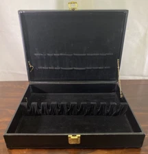 Black Faux Leather Silverware Flatware Storage Box Velvet Interior 15"x11"x3"