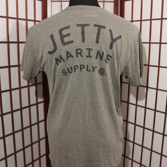 Jetty Marine Supply Surfer T Shirt Sz Large Gray Green eBay