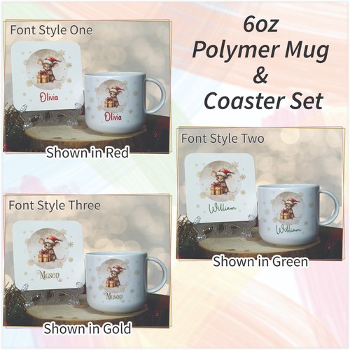 Christmas Mouse Unbreakable Mug and Coaster Set for Kids Childrens Hot Chocolate - Picture 6 of 13