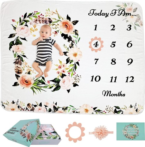 StableLifeOnWith Baby Monthly Milestone Blanket Girl and Boy - Baby Shower Gifts