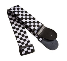 Cotton Check Leather Head Guitar Strap 2" Wide Black  White