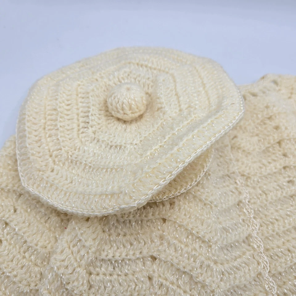 Suéter de bebé tejido a mano con sombrero botines crema con cinta de satén años 30  Foto 2 de 4