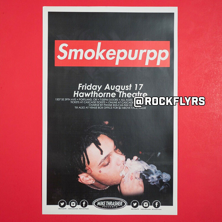 SMOKEPURPP 2018 Concert Promo 11x17 Street Poster. Portland Oregon 