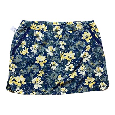 Sunday Women Plus 1X Skort Hawaiian Floral Pockets Blue Yellow