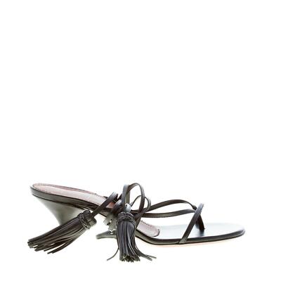 L'AUTRE THING Damen Schuhe Sandale Zehentrenner Nappaleder schwarz mit Knöchelschnürung